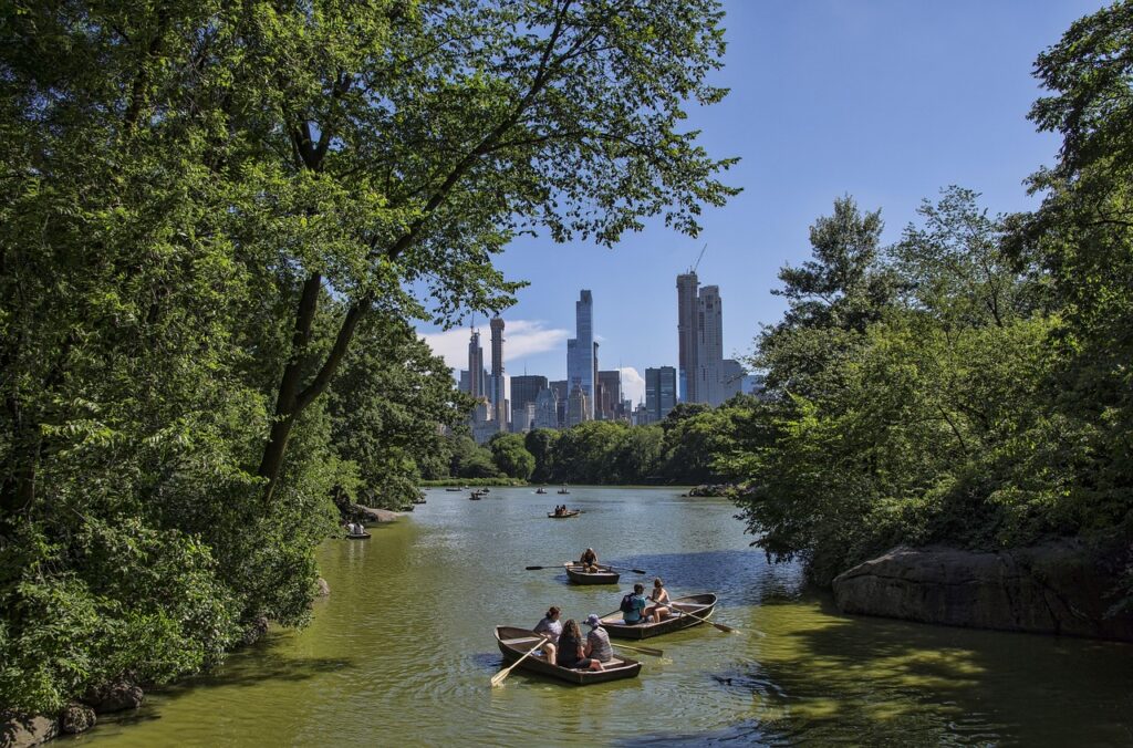 Boating in park lake in New York City