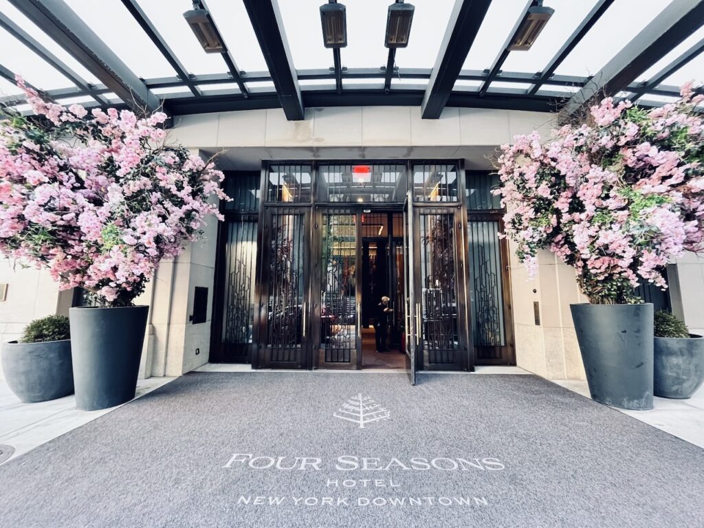 Entrance of Four Seasons Hotel in New York Downtown