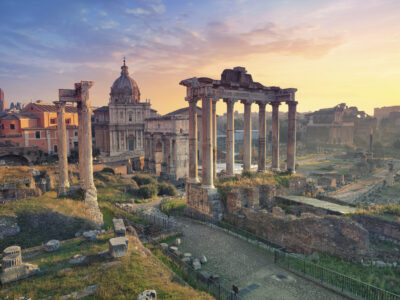 Roman Forum at sunset in Rome