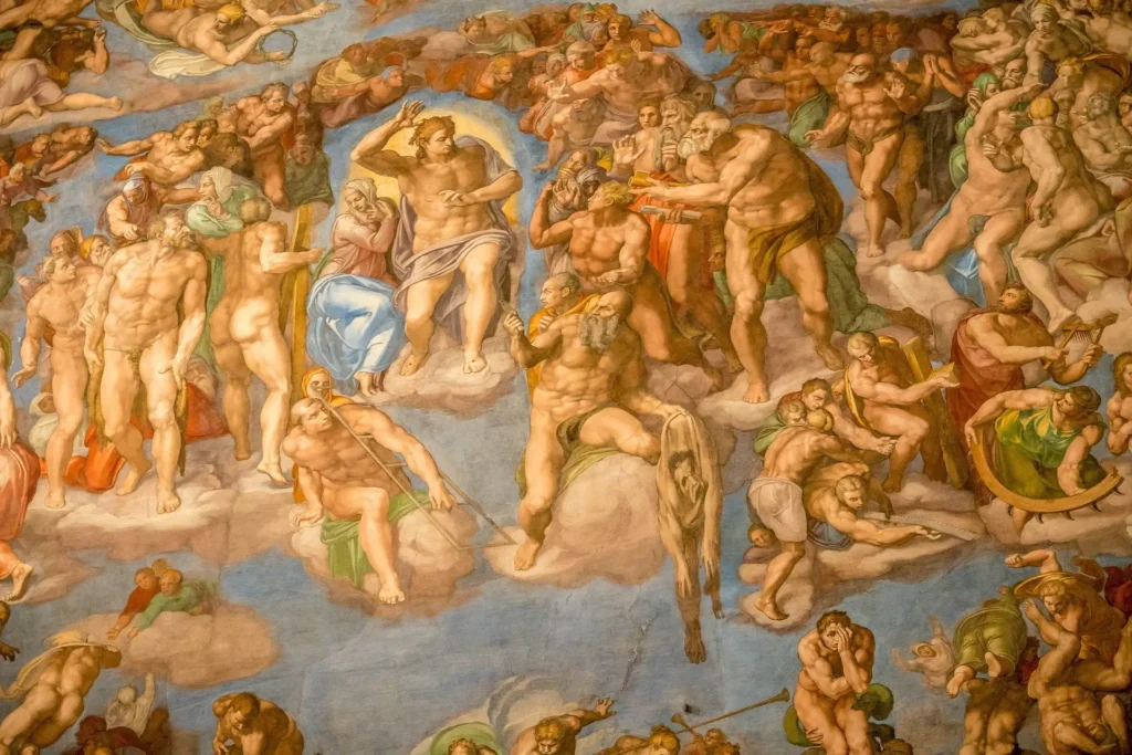 Close up of The Last Judgment in Sistine Chapel Rome