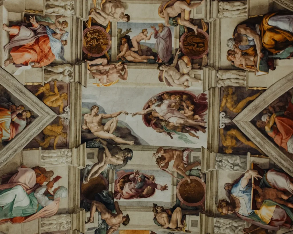 Close up of ceiling artwork in Sistine Chapel