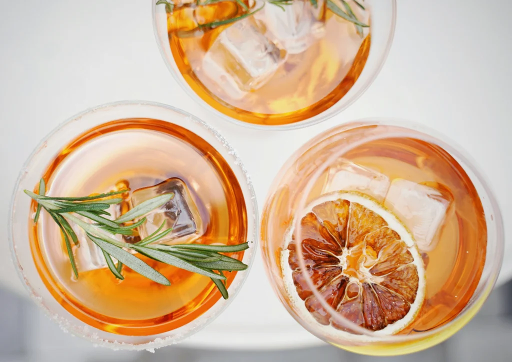 Cocktails on white table