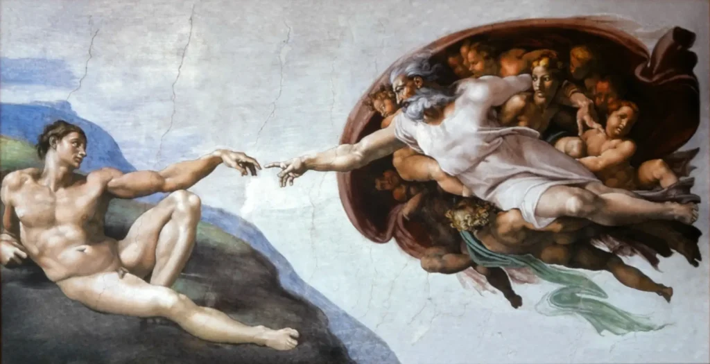 Full artwork of Creation of Adam in Sistine Chapel