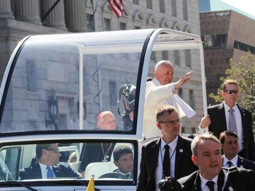 Pope Francis in the Pope mobile