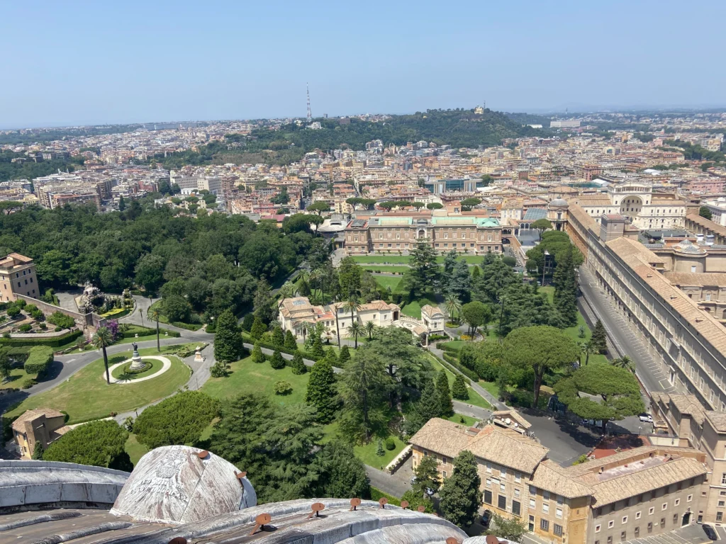 Aerial view of the Vatican Gardens on a sunny day