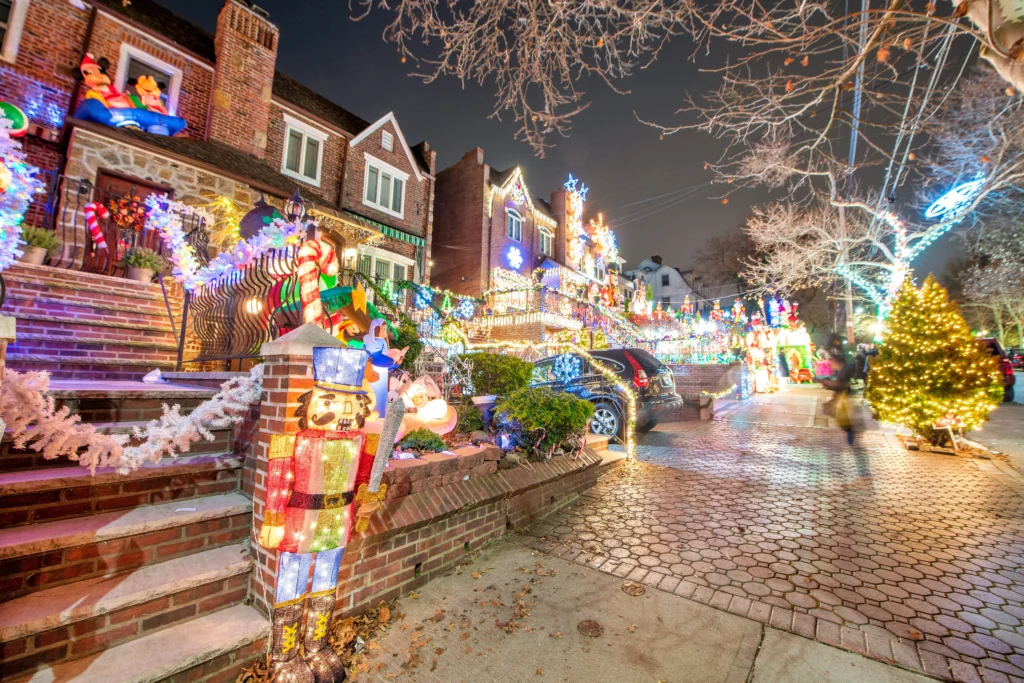 Christmas decoration of a house in Dyker Heights