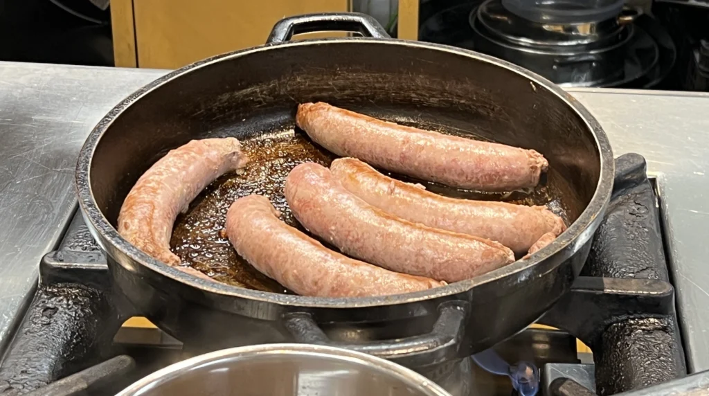 Butifarra being cooked during Barcelona Cooking Class