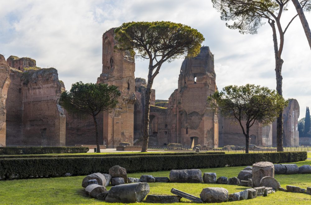 Baths of Caracalla guided tour showing trees, rocks, and ancient baths