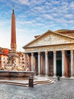 Pantheon in Rome with fountain in front
