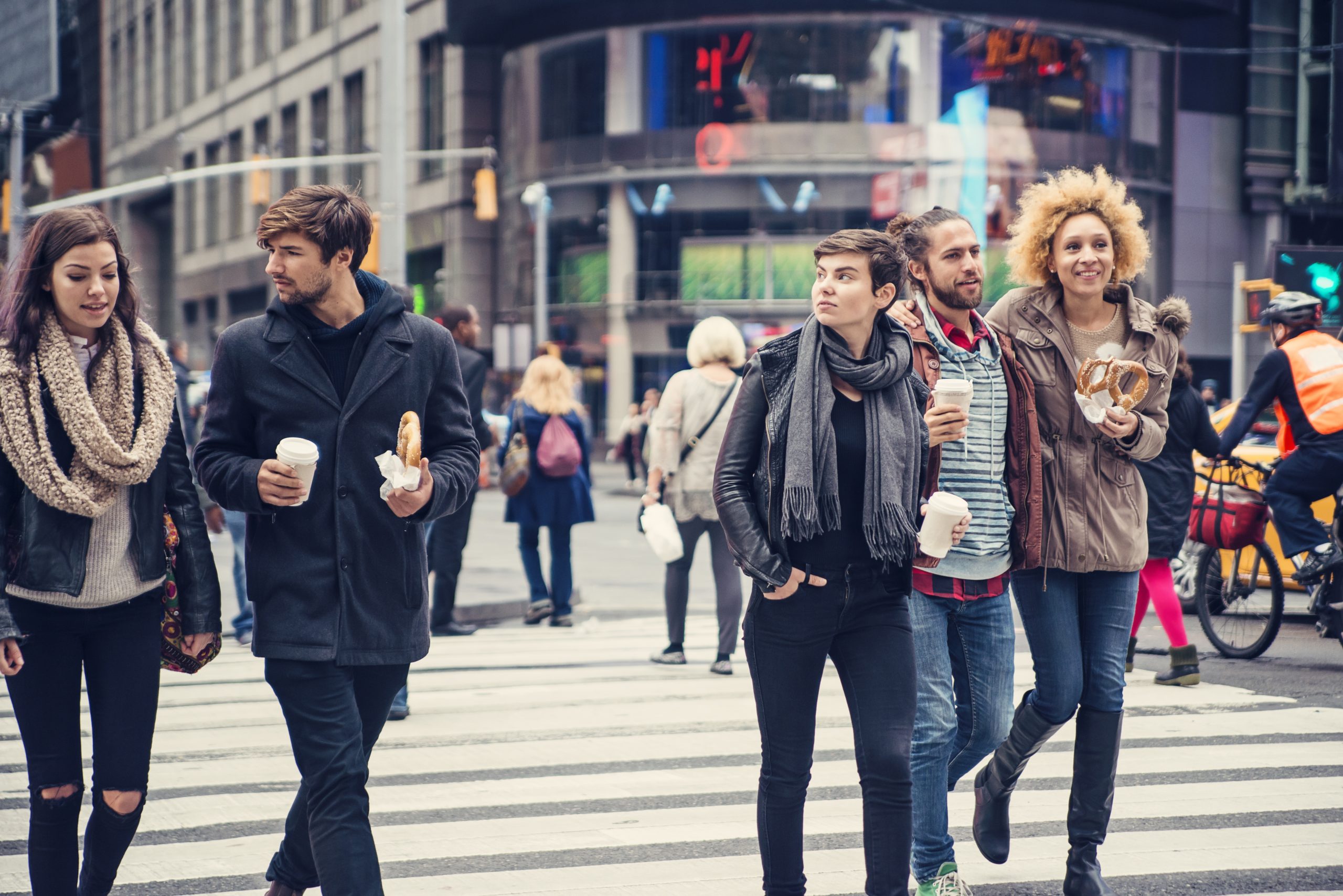 Group of people crossing the street in New York.